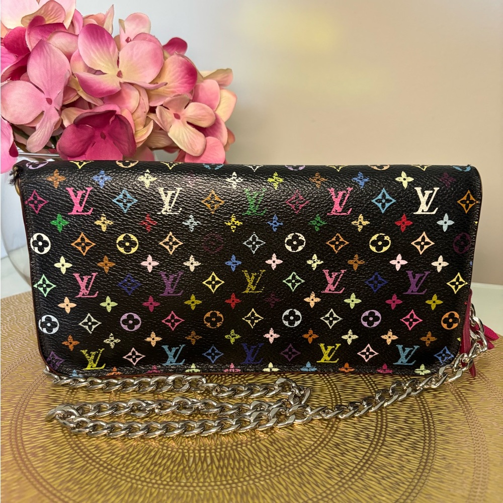 Louis Vuitton Black Multicolor Monogram Chain Wallet